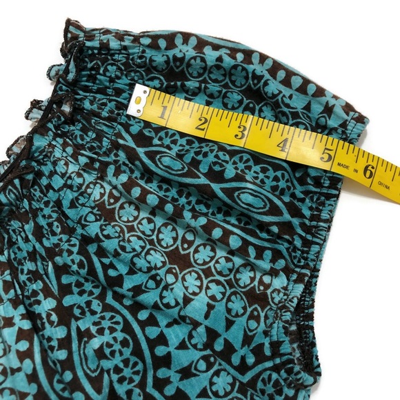 CLAUDIA RICHARD Boho Peasant Top Blue Brown Sz LG - Picture 15 of 15